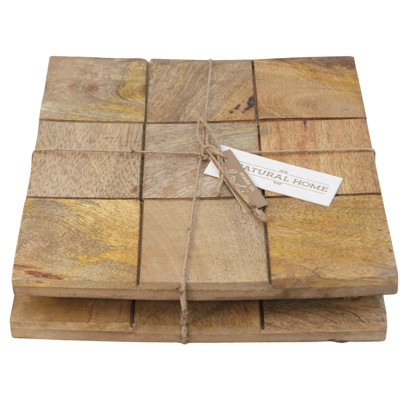 TRIVETS 2PC SET SQUARE TILE WOOD (13.00)