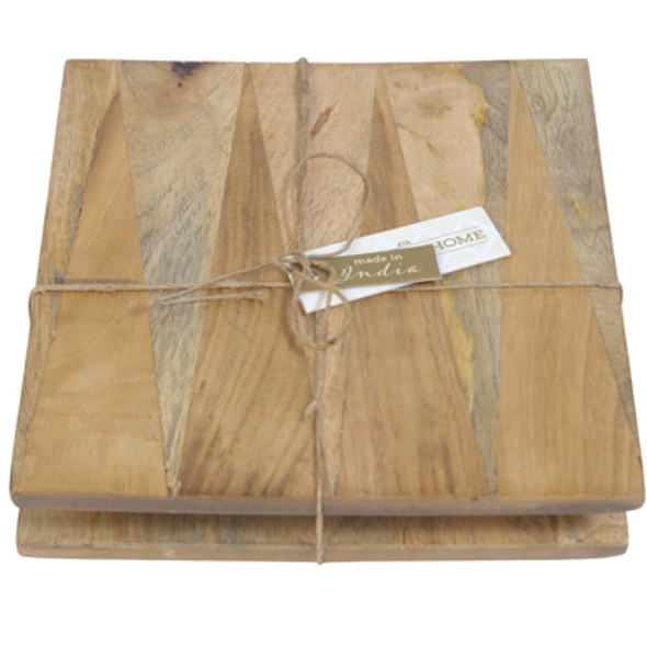 TRIVETS 2PC SET ZIGZAG WOOD NATURAL HOME