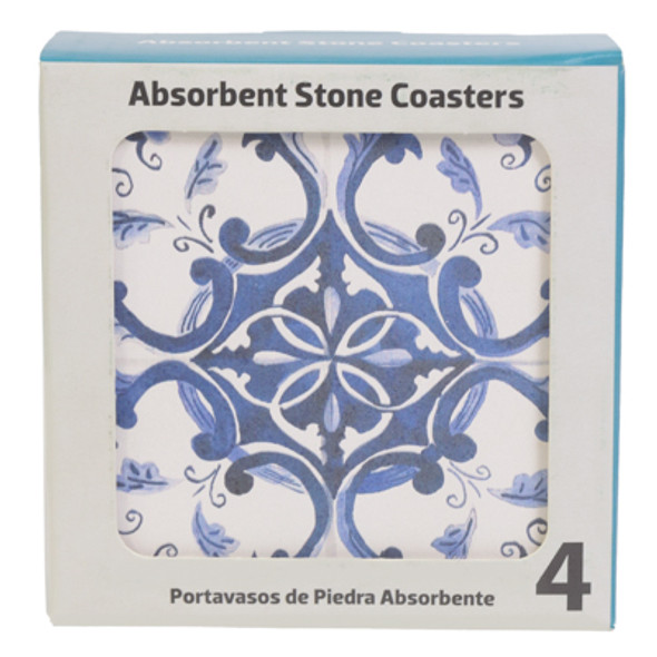 COASTER 4PC SET TUSCAN BLUE/WHITE THIRSTYSTONE
