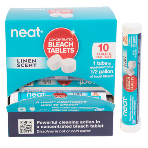BLEACH TABLETS 10CT LINEN TUBE 4-18PC PDQ DISPLAY NEAT BLEACH TABLETS 10CT LINEN TUBE 4-18PC PDQ DISPLAY NEAT