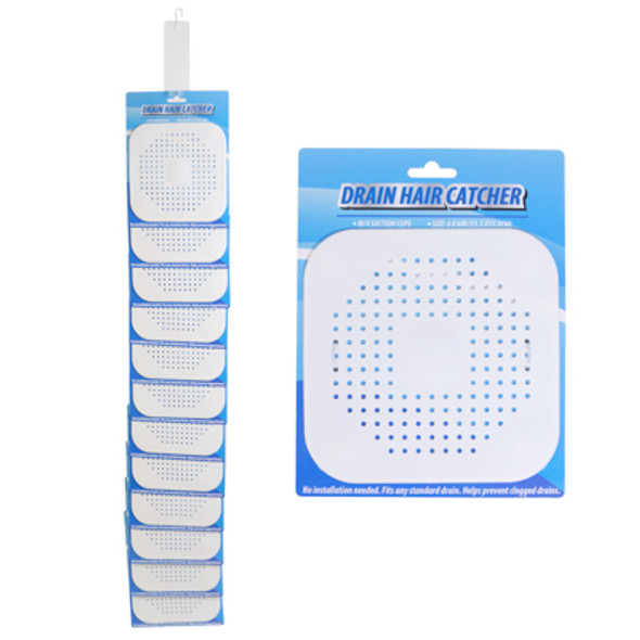 DRAIN HAIR CATCHER 6" SQ W/4 SUCTION CUPS TPR WHITE TCD/ 12PC DISP STRIP DRAIN HAIR CATCHER 6" SQ W/4 SUCTION CUPS TPR WHITE TCD/ 12PC DISP STRIP
