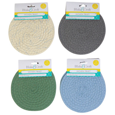 TRIVET WOVEN 2PC 8IN COTTON POLY 4 ASST