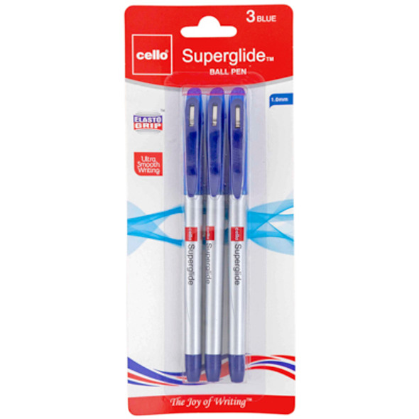 PENS 3CT BLUE INK 1.0MM SUPER GLIDE CARDED REF # BPSGBL1003