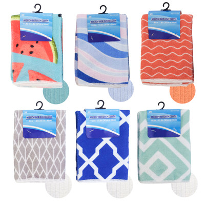 DISH CLOTH MICROFIBER 3PK 11.8 SQ IN 2 PRINT + 1 COORD SOLID PER SET 6 ASST TCD/ HOOK