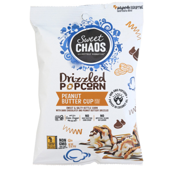 SWEET CHAOS POPCORN PEANUT BUTTER CUP DRIZZLE 1.5 OZ PEG BAG NO AMAZON SALES