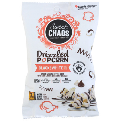 SWEET CHAOS POPCORN BLACK & WHITE DRIZZLE 1.5 OZ PEG BAG NO AMAZON SALES