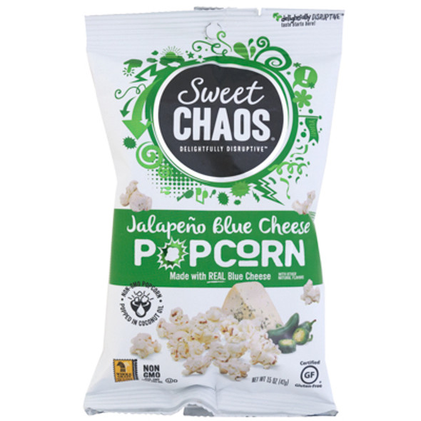 SWEET CHAOS POPCORN JALAPEÑO BLUE CHEESE 1.5 OZ PEG BAG NO AMAZON SALES SWEET CHAOS POPCORN JALAPEÑO BLUE CHEESE 1.5 OZ PEG BAG NO AMAZON SALES