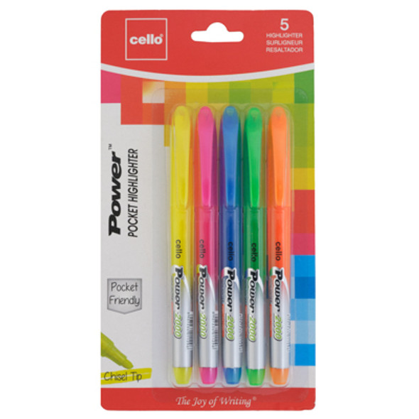 HIGHLIGHTERS 5CT POWER POCKET 5AST COLORS CARDED REF#HLPOASCH05/HLPOYECH05