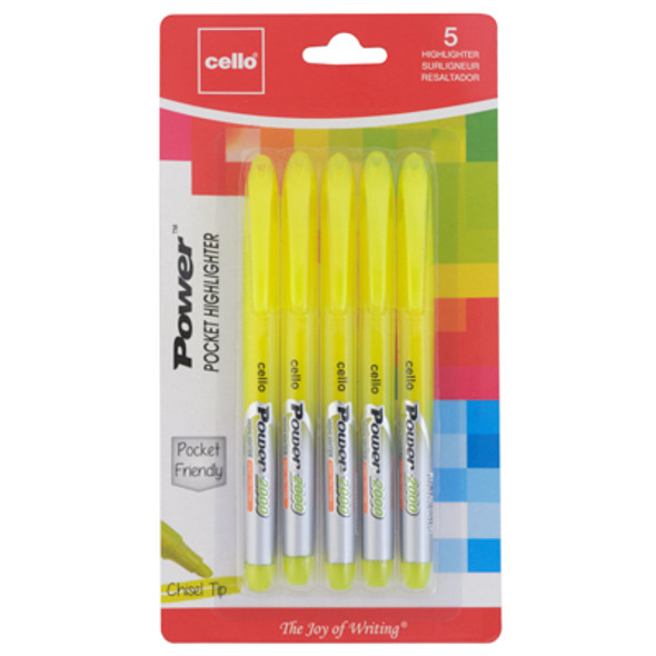 HIGHLIGHTERS 5CT POWER POCKET YELLOW CARDED REF #HLYPOYECH05/HLPOASCH05