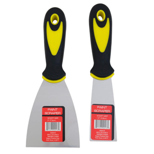 PAINT SCRAPER W/ GRIP HANDLE 1.5IN & 3IN STEEL HDWR LABEL
