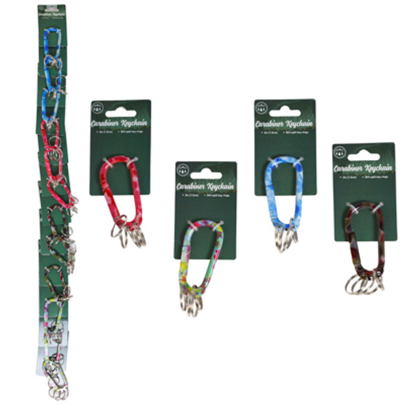 CARABINER PRINTED 3.15 IN L IN/ 4 RINGS 4 ASST ON 12PC DISP STRIP/ EA ON TCD