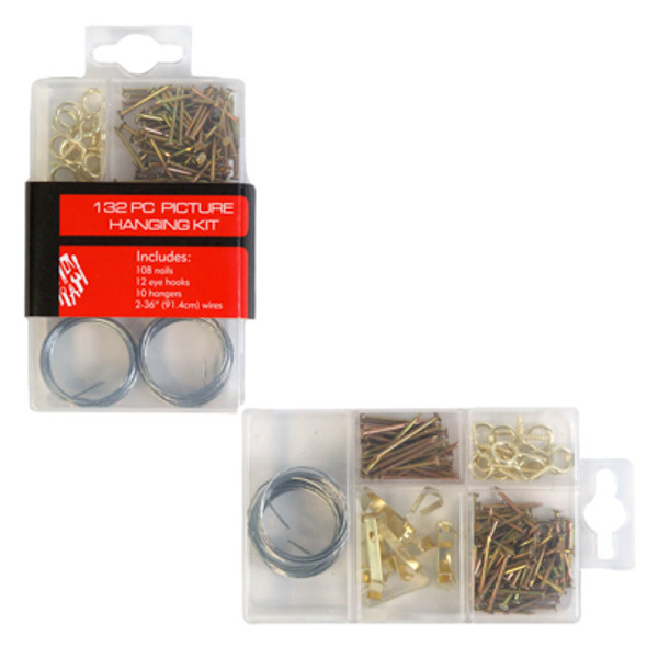 PICTURE HANGING KIT 132PC IN REUSABLE CASE HDW SLV