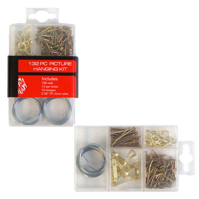 PICTURE HANGING KIT 132PC IN REUSABLE CASE HDW SLV