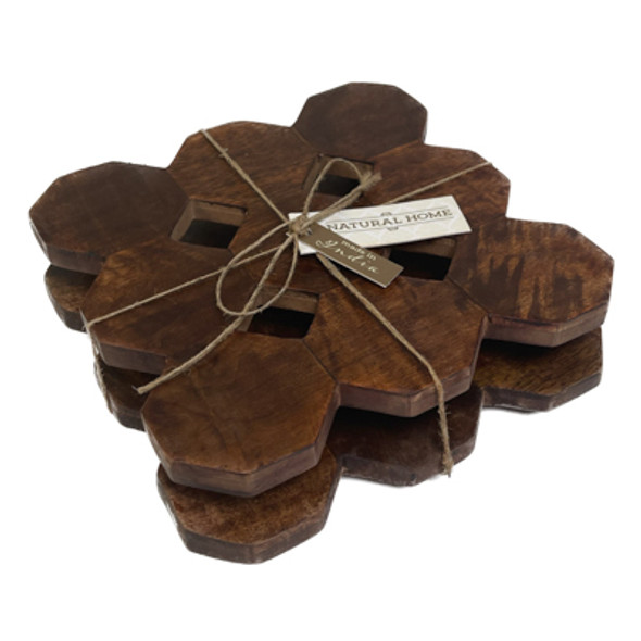 TRIVETS 2PC SET HAXAGON MODERN WOOD NATURAL HOME (13.00)