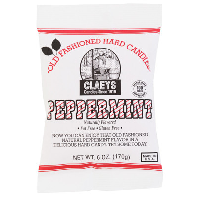 CLAEYS OLD FASHIONED HARD CANDIES NATURAL PEPPERMINT 6 OZ PEG BAG