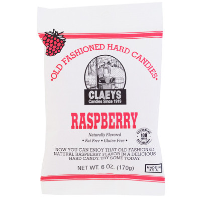 CLAEYS OLD FASHIONED HARD CANDIES NATURAL RASPBERRY 6 OZ PEG BAG
