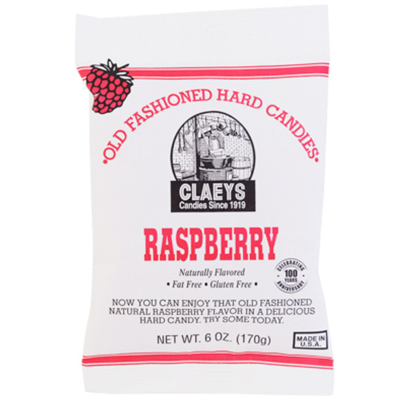 CLAEYS OLD FASHIONED HARD CANDIES NATURAL RASPBERRY 6 OZ PEG BAG