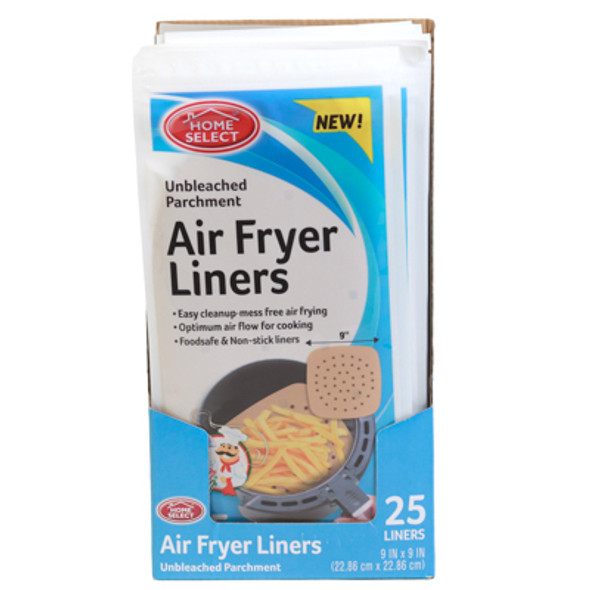 AIR FRYER LINERS 25CT 9X9 HOME SELECT IN 12PC PDQ