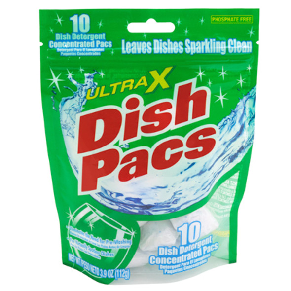 DISHWASHER DETERGENT 10CT AUTO DISH PACKS ULTRA X PEGGABLE RESEALABLE BAG