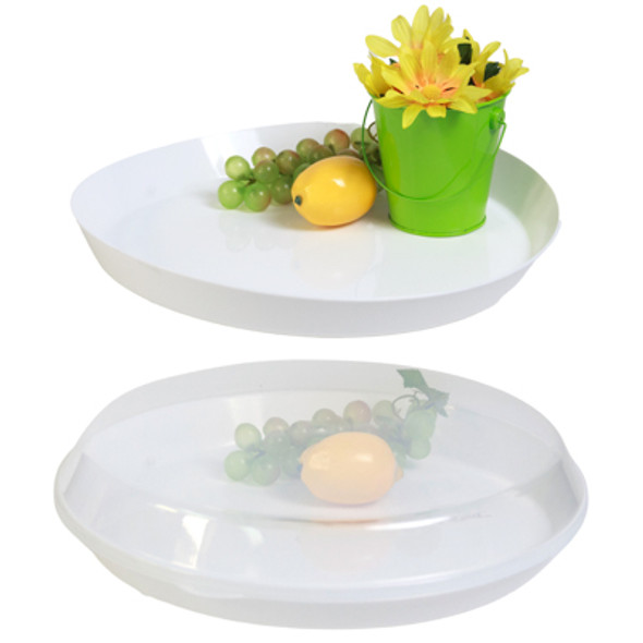 COVERED SERVING TRAY ROUND 14IN DIA X 1.75IN H WHITE B&C LAB