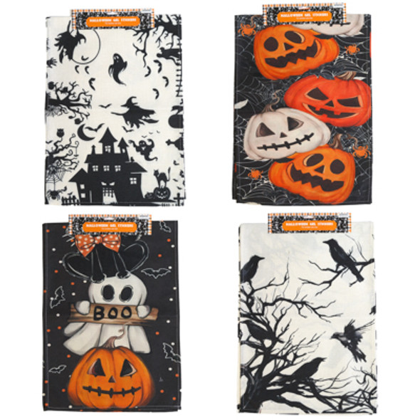 TABLE RUNNER HALLOWEEN 13 X 72IN 4 AST DARK & MOODY PRINTS/ HEADER