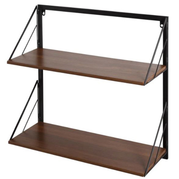RTA WALL SHELF 24X10X22 2TIER WALL MOUNT WALNUT WOOD COLOR LABEL (26.12)