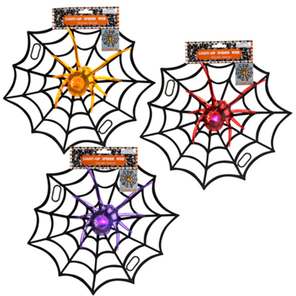 WEB W/ LED SPIDER PLASTIC HANGING DECOR 13.5IN 3 AST CLR HLWN/ HEADER WEB W/ LED SPIDER PLASTIC HANGING DECOR 13.5IN 3 AST CLR HLWN/ HEADER