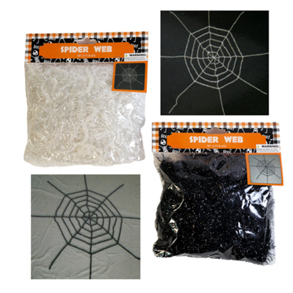 SPIDER WEB 70IN / 6FT WHITE/ BLACK TINSEL FEEL HLWN HDR SPIDER WEB 70IN / 6FT WHITE/ BLACK TINSEL FEEL HLWN HDR