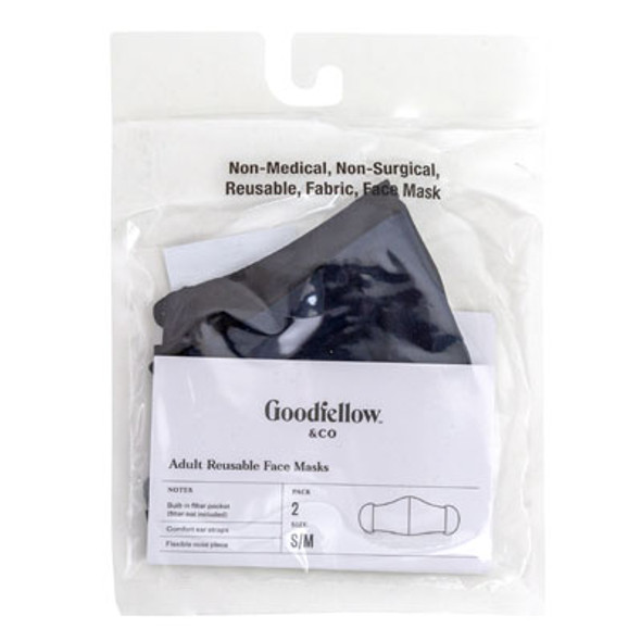 FACE MASKS 2 PK ADULT S/M FABRIC REUSABLE GOODFELLOW *4.00*