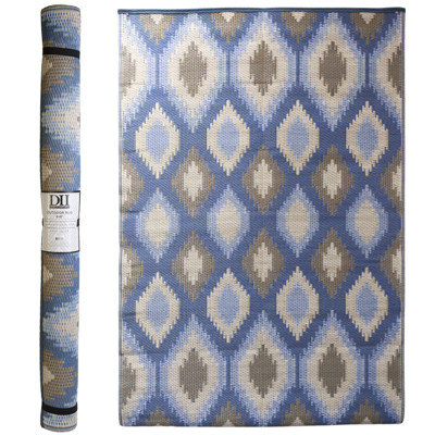OUTDOOR RUG 4X6 CONTEMPORARY IKAT BLUE WOVEN POLYPROPYLENE REVERSIBLE
