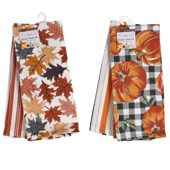 KITCHEN TOWEL 2PK HARVEST 1 PRINT / 1 STRIPE / 2 ASST HT/ J-HOOK KITCHEN TOWEL 2PK HARVEST 1 PRINT / 1 STRIPE / 2 ASST HT/ J-HOOK