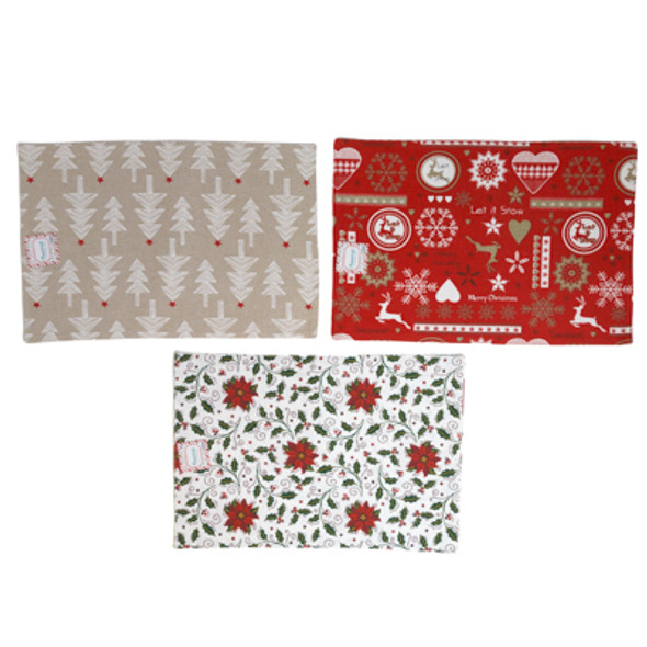 PLACEMAT CHRISTMAS 3 AST 13X19IN XMAS HT/ JHOOK
