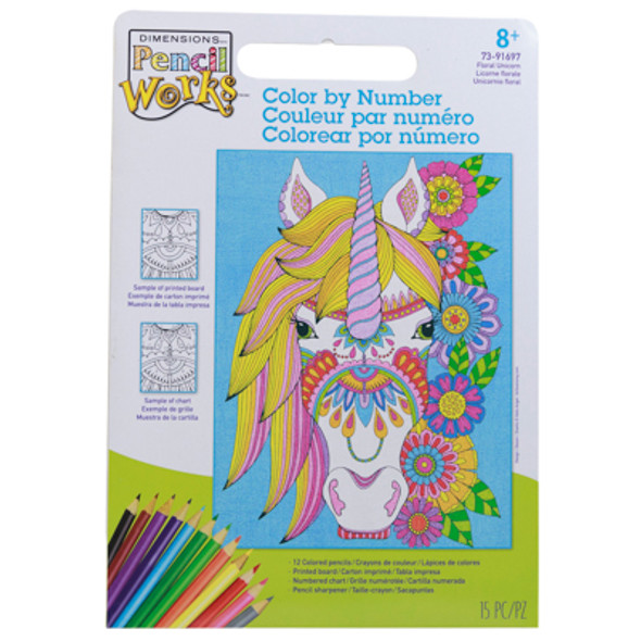 COLOR BY NUMBER 9X12 FLORAL UNICORN PENCIL WORKS