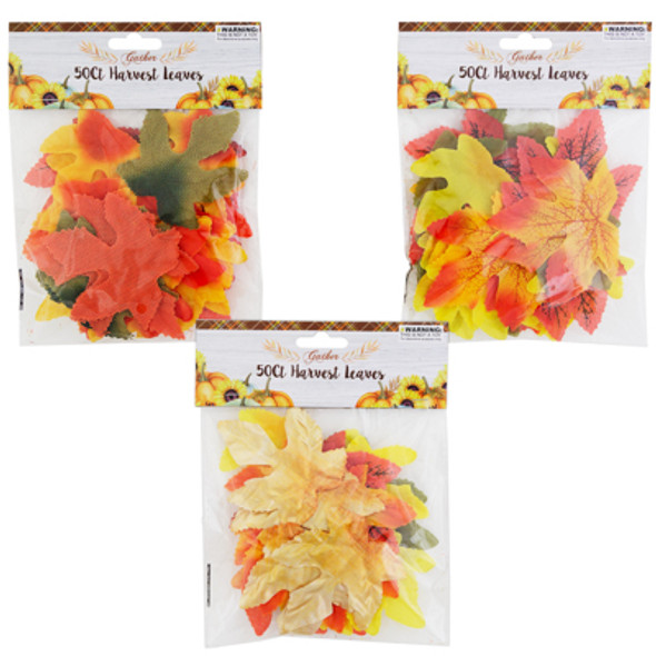 HARVEST LEAVES 3 AST 50CT 1 REG - 1 FOIL - 1 BURLAP ON 12PC MSDG STRIP HARVEST LEAVES 3 AST 50CT 1 REG - 1 FOIL - 1 BURLAP ON 12PC MSDG STRIP