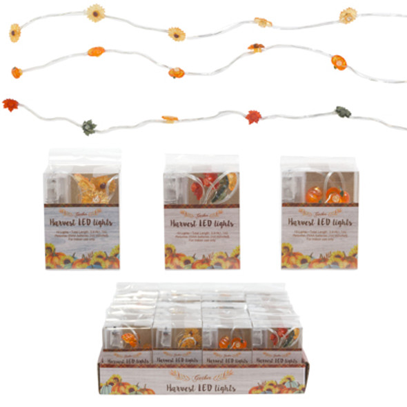 FALL STRING LIGHTS 10 LED PUMPKIN/ SUNFLOWER/ MULTICOLOR LEAVES 3FT L PEGGABLE PVC BOX/ INS/ 24PC PDQ FALL STRING LIGHTS 10 LED PUMPKIN/ SUNFLOWER/ MULTICOLOR LEAVES 3FT L PEGGABLE PVC BOX/ INS/ 24PC PDQ