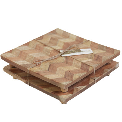 TRIVETS 2PC SET ZIGZAG SQUARE WOOD (13.00)
