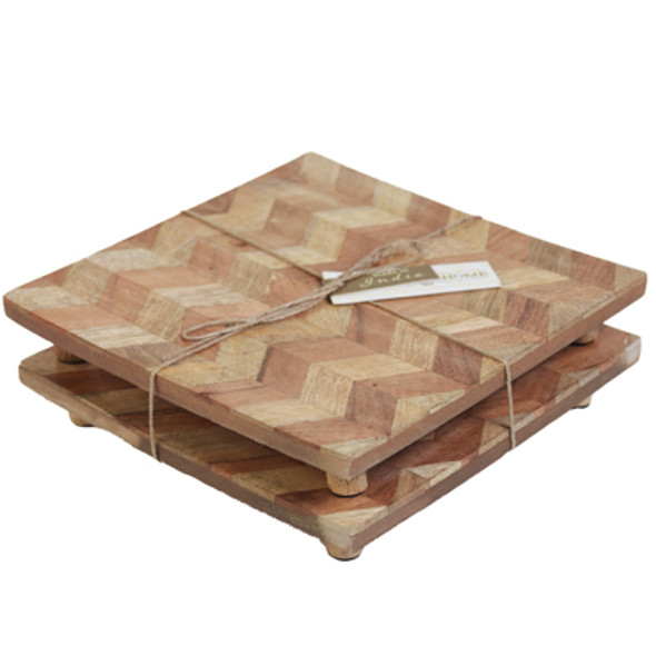 TRIVETS 2PC SET ZIGZAG SQUARE WOOD
