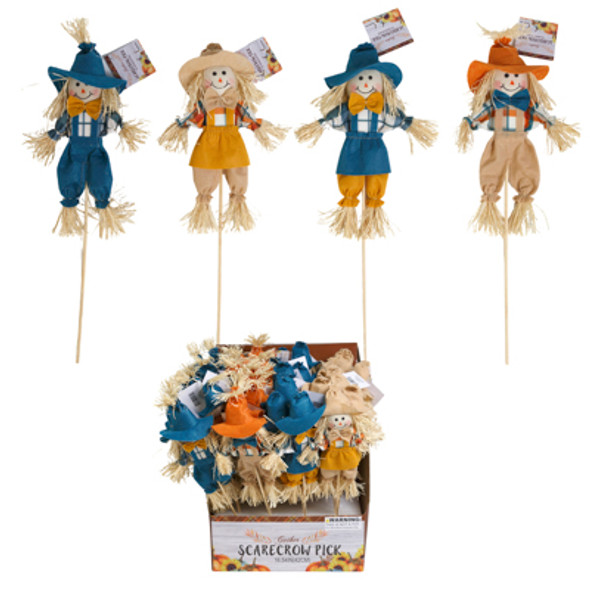 SCARECROW PICK DECOR 40PC 16IN 4 ASSORTED IN COUNTER DISPLAY SCARECROW PICK DECOR 40PC 16IN 4 ASSORTED IN COUNTER DISPLAY