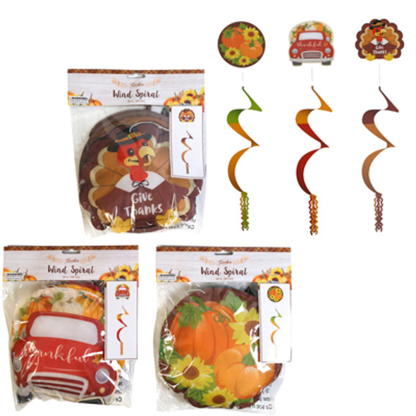 WIND SPIRAL HARVEST DECOR 39IN L 3 ASST POLYESTER HARVEST PBH WIND SPIRAL HARVEST DECOR 39IN L 3 ASST POLYESTER HARVEST PBH