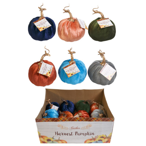 PUMPKIN HARVEST VELVET W/ GOLD STEM 4IN / 24PC PDQ AST COLORS / HT