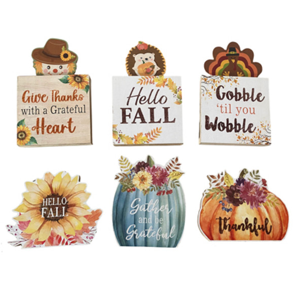 TABLE DECOR MDF HARVEST 6 AST DESIGNS/ SIZES MDF COMPLY LABEL/ UPC