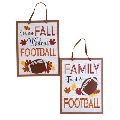 WALL PLAQUE HARVEST 2 AST MDF 10X13IN W/FAUX LEATHER DETAIL - FOOTBALL THEME MDF COMPLY/ HARVEST LABEL