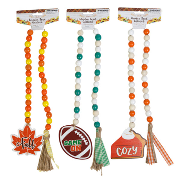 GARLAND HARVEST WOOD BEAD 3 ASST W/ TASSEL MDF COMPLY/HEADER GARLAND HARVEST WOOD BEAD 3 ASST W/ TASSEL MDF COMPLY/HEADER