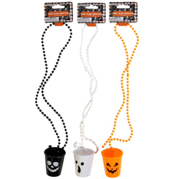 NECKLACE HALLOWEEN SHOT GLASS 3 ASST FACES 20.5IN HLWN BARBELL CARD