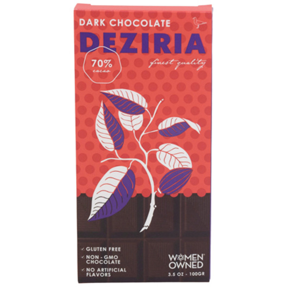 DARK CHOCOLATE BAR BY DEZIRIA 3.5 OZ BAR IN 10 PC COUNTER DISPLAY BB 08/15/25 - GLUTEN FREE - NO ARTIFICIAL FLAVORS DARK CHOCOLATE BAR BY DEZIRIA 3.5 OZ BAR IN 10 PC COUNTER DISPLAY BB 08/15/25 - GLUTEN FREE - NO ARTIFICIAL FLAVORS