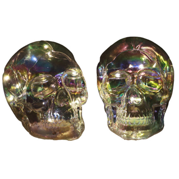 SKULL HEAD IRIDESCENT 6.3IN X 4.53IN X 5.3IN / REQ 3 AAA 1.5V BATT/ EASY PEEL LABEL