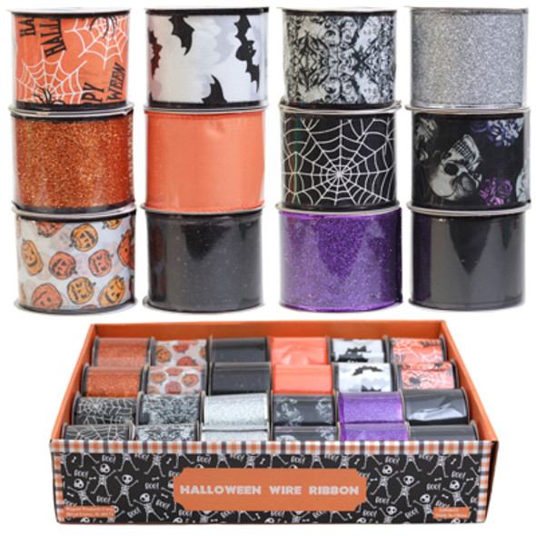 RIBBON WIRE HALLOWEEN 2.5IN X 3YDS 12ASST / 2X24PC PDQ / 6AST PER PDQ RIBBON WIRE HALLOWEEN 2.5IN X 3YDS 12ASST / 2X24PC PDQ / 6AST PER PDQ