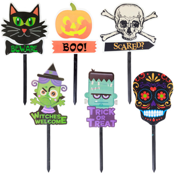 YARD SIGN HALLOWEEN 23-25IN H 6 AST OUTDOOR DURABLE PLASTIC PEGGABLE