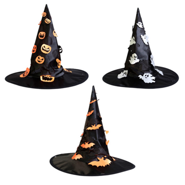WITCH HAT W/ DIE CUT FLIPPED OUT REFLECTIVE ICONS 3 ASST PUMP/ BAT/ GHOST PEGGABLE J/HOOK HANGTAG