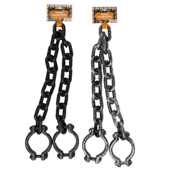 CHAIN W/ HANDCUFFS 38IN PROP BLACK/ SILVER / BARBELL CARD CHAIN W/ HANDCUFFS 38IN PROP BLACK/ SILVER / BARBELL CARD